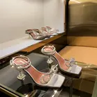 Роскошные прозрачные сандалии на каблуке со стразами; Модные Универсальные женские туфли с квадратным носком; Стразы на каблуке с пряжкой