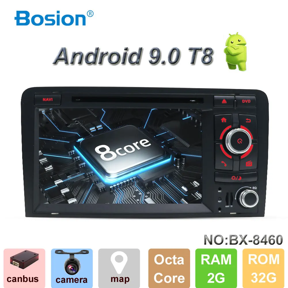 Bosion 7 дюймов HD 2 Din автомагнитола стерео Android 9,0 Восьмиядерный dvd-плеер Мультимедиа Навигация gps для Audi A3 8P 2003-2011