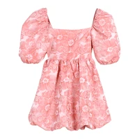 young ladies dresses junior summer chiffon floral short sleeve puff sleeve ball gown dress female vintage style vestidos