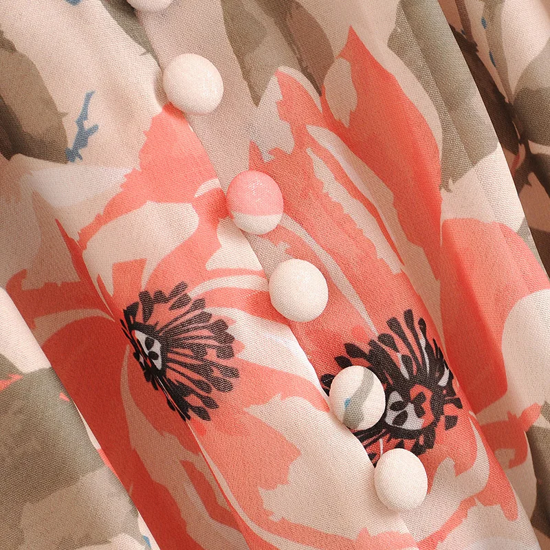 

2019 Women Vintage Dress Lady Floral Maxi Dress Female Pleated Ruffles Dress Chiffon Vestidos Chic Dress Women Beach Dress W8633
