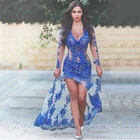 Короткое платье для выпускного вечера с длинным рукавом и V-образным вырезом