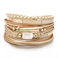 ladies pearl leather bracelet multilayer snakeskin double circle fashion bangle jewelry 2020 new wholesale
