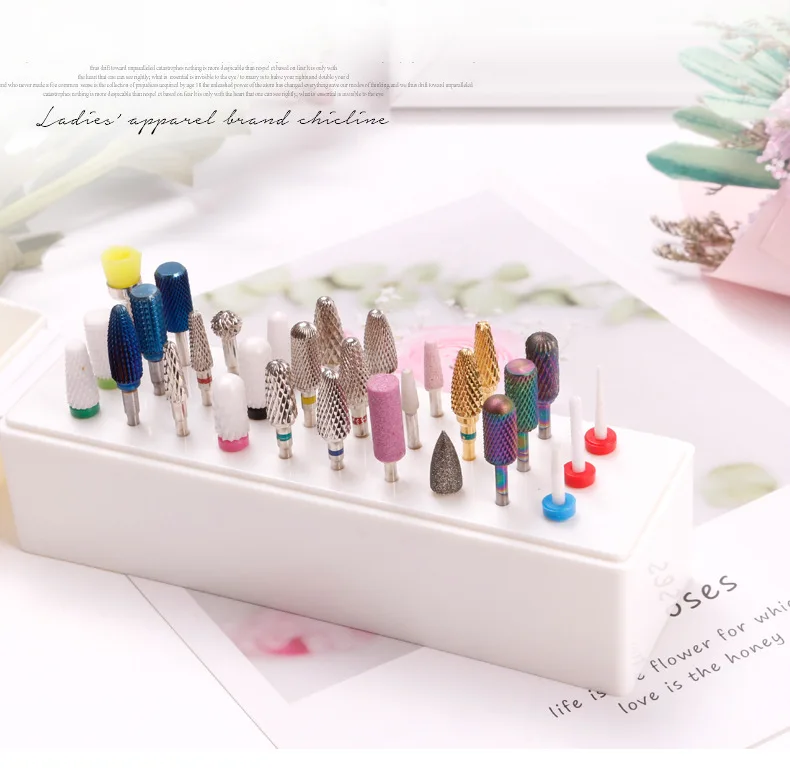 30 слотов белый/розовый сверло для ногтей пластиковая коробка хранения |