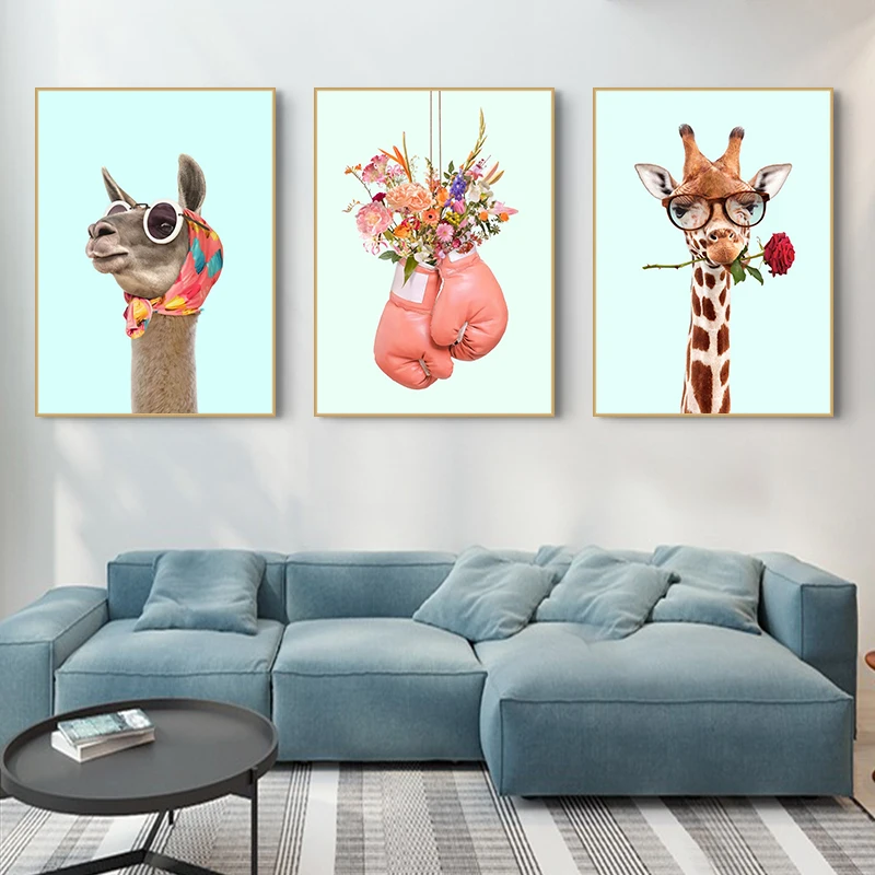 

Cute Funny Animal Flower Giraffe Wall Art Canvas Living Room Painting Colorful Picture Home Decoration Unique Poster Decor