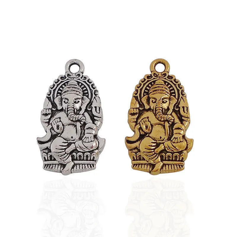 

10 Pieces Tibetan Silver/Gold Color Ganesha Buddha Elephant Charms Pendants Beads for DIY Necklace Jewellery Making