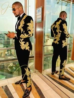jeltonewin 2022 costume homme black men suits gold sequins appliques tailor made groom tuxedos 2 pieces wedding best man blazer
