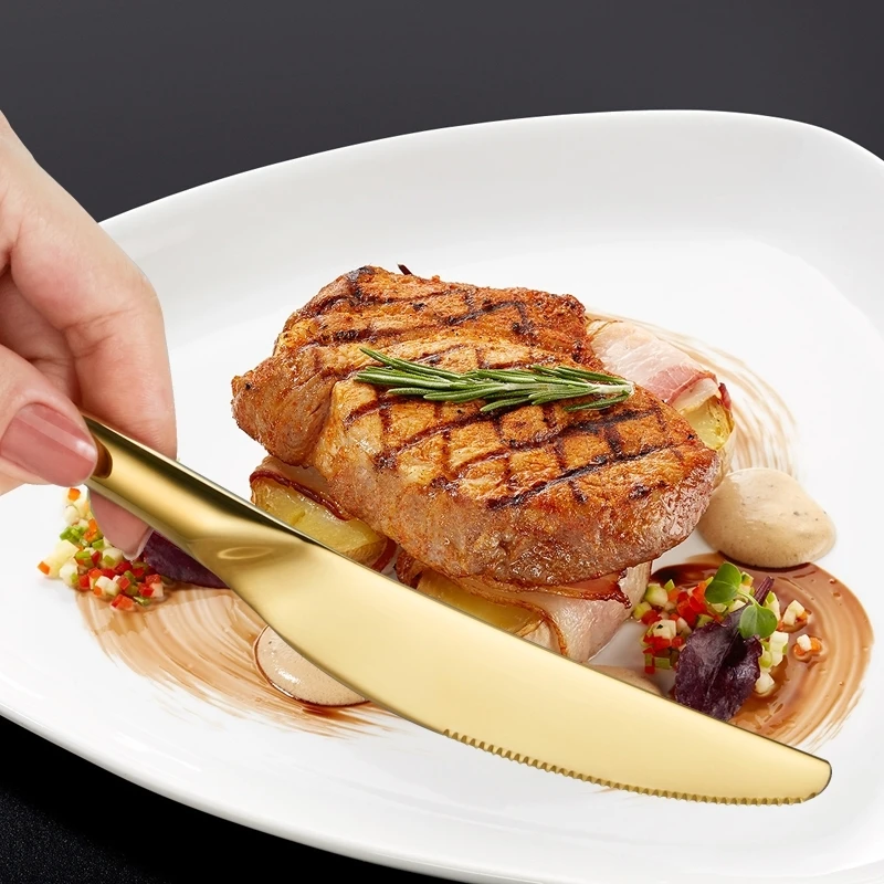 Gold Stainless Steel Cutlery Set Knife and Fork Golden Kerst Bestek Spoon Dinnerware | Дом и сад