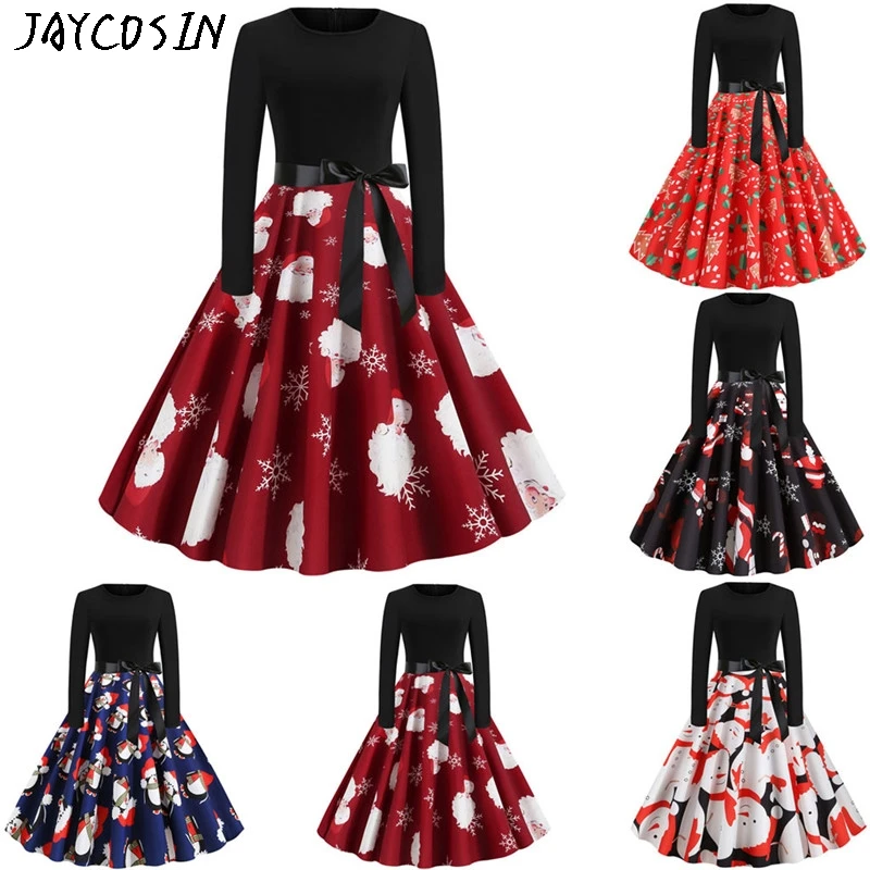 Причудливые украшения рождественское платье с принтом длинным рукавом средней