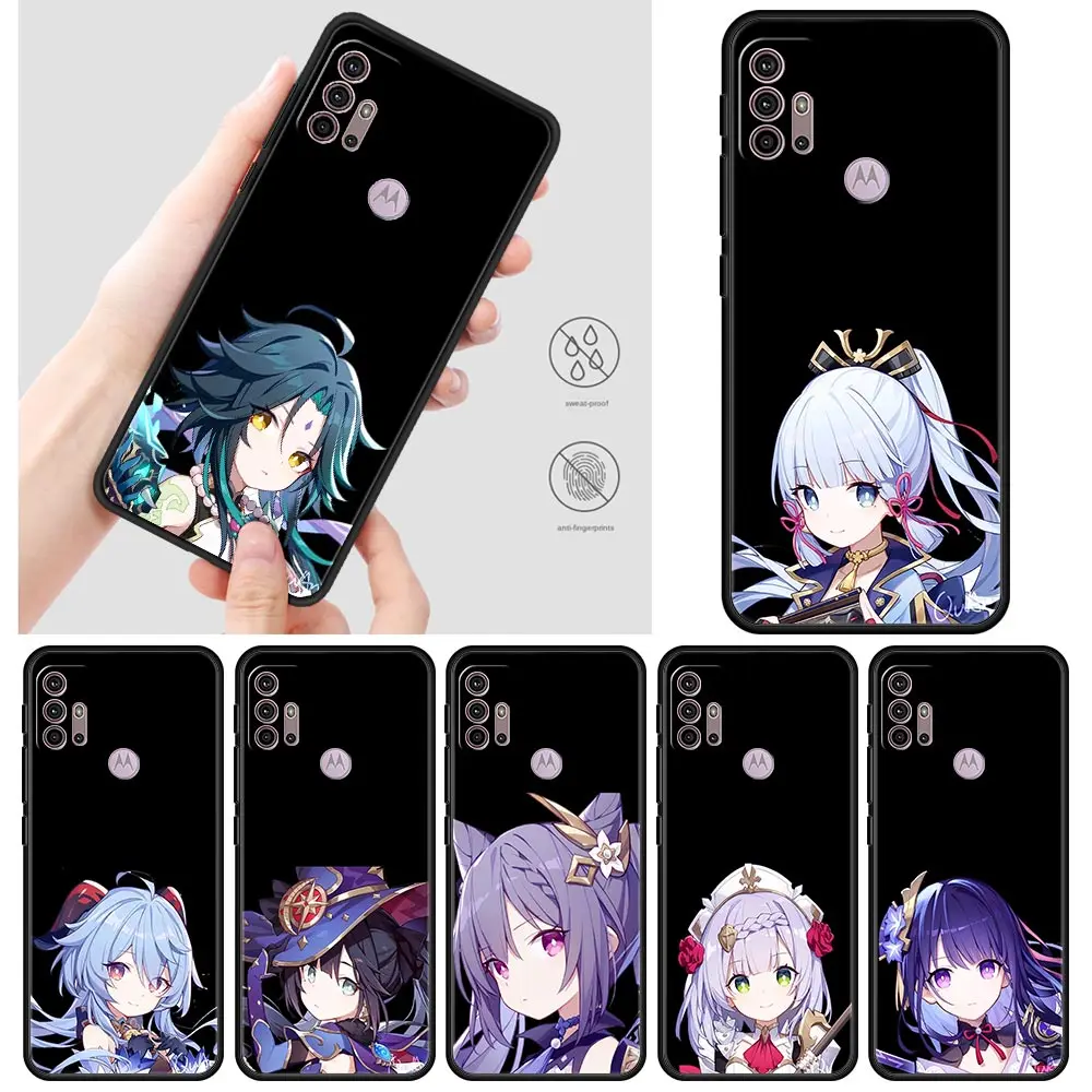 

Genshin Cute Klee Qiqi Cases For Motorola One Fusion G30 G9 Play G8 Power Lite E6s G Stylus Edge 20 Pro Black TPU Phone Shell