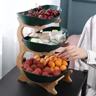 Пластиковые тарелки для фруктов с деревянным держателем, 23 ярусов, овальные сервировочные чаши для вечерние, подставка для сервировки еды, полки для фруктовых конфет