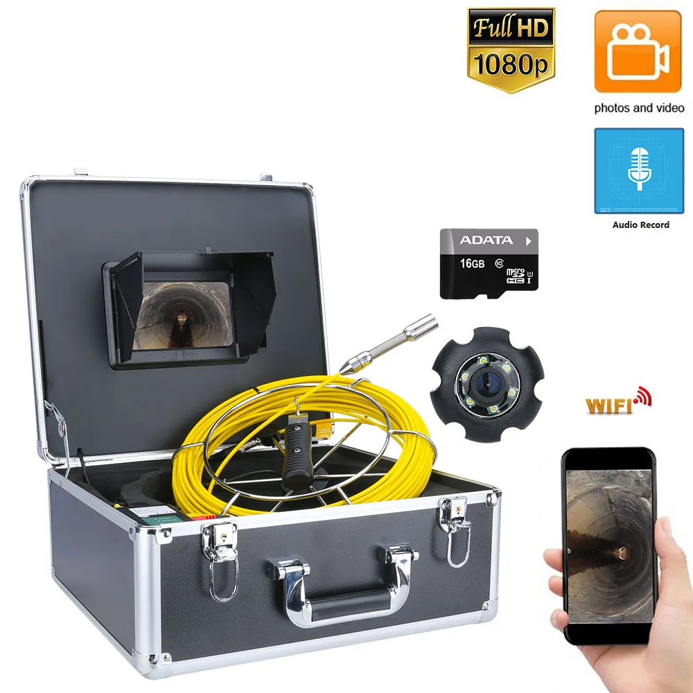 

7 дюймов DVR 20 м HD1080P канализационный трубопровод промышленный эндоскоп Труба инспекционная видеокамера с DVR видео запись/WIFI