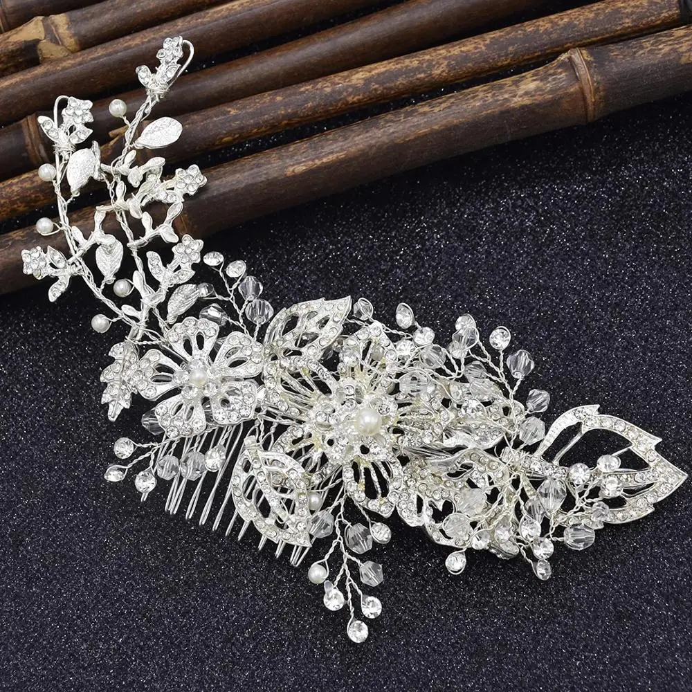 

Luxury Handmade Pearl Rhinestone Hair Combs Bridal Headbands Tiara Wedding Hair Accessories Floral Crystal Hair Combs Hairband