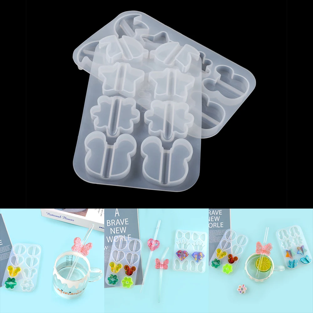 

Straw Toppers Silicone Mold Flower Butterfly Shape Beach Party Decor Straw Epoxy Mould For DIY Jewelry Making Tools