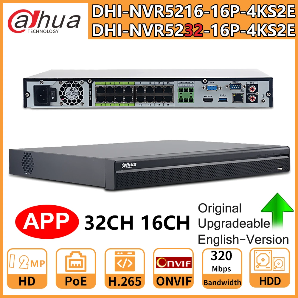 Сетевой видеорегистратор Dahua оригинальный PoE NVR 32CH NVR5232 16P 4KS2E 12MP 16CH NVR5216 Поддержка