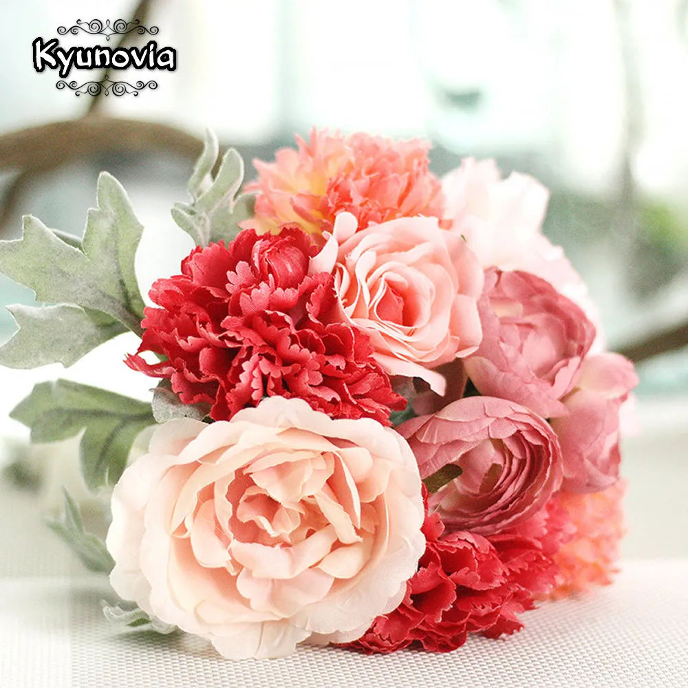 Kyunovia Wedding Accessories Silk Wild Flowers Bouquet Plain Color Bridal Boquet flores artificiales D45 | Дом и сад