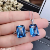 kjjeaxcmy boutique jewelry 925 sterling silver inlaid natural blue topaz pendant ring womens suit support detection exquisite