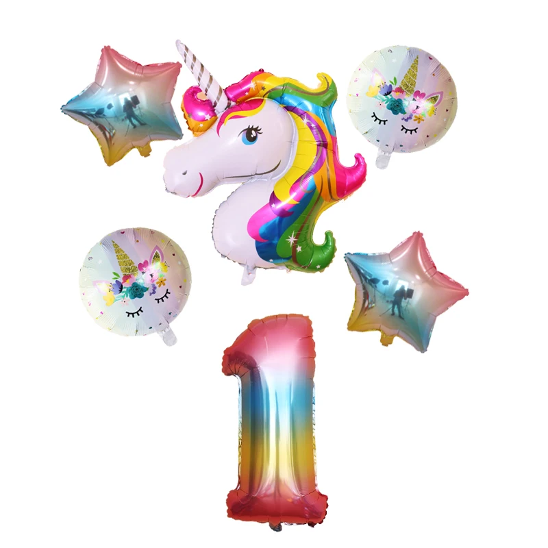 6 шт./лот Розовый Фиолетовый Радужный Единорог шар шары цифры украшения для дня