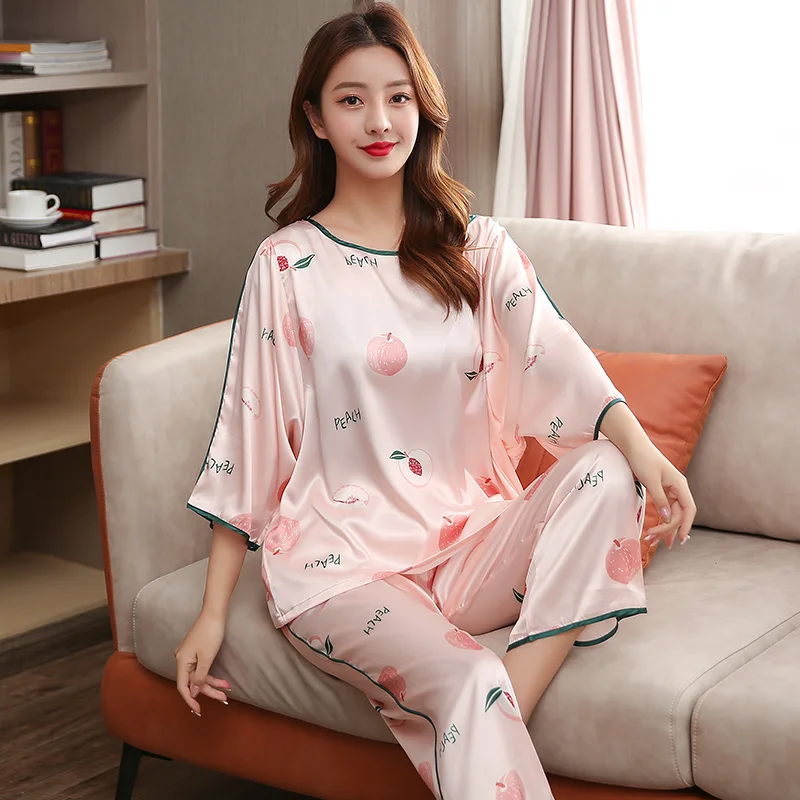 Комплект женский атласный из 2 предметов Повседневная Пижама для сна интимное