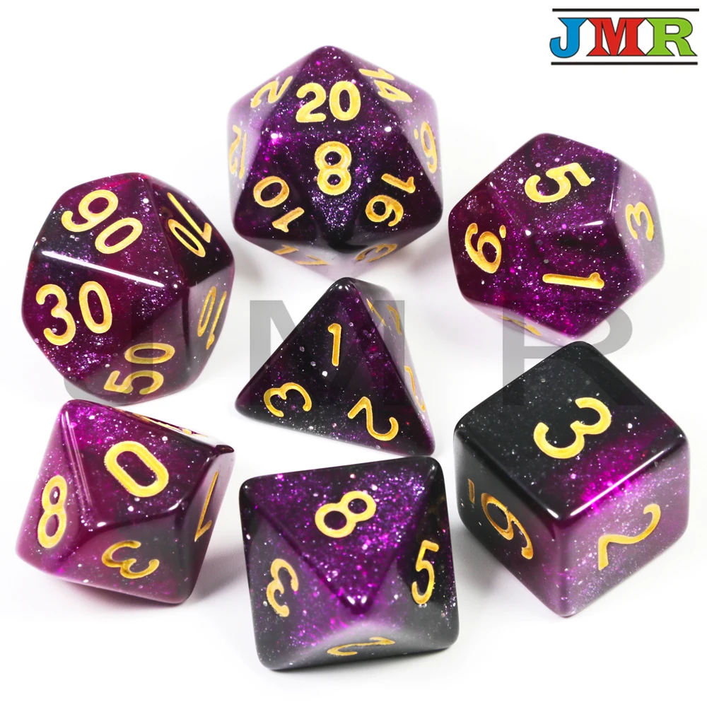 Purple Топ Класс 6 Цвет Творческий Вселенная Игральный Кубы с рисунками галактики набор D4-D20 с таинственным Королевский блеск порошок для DND RPG - Цвет: Purple