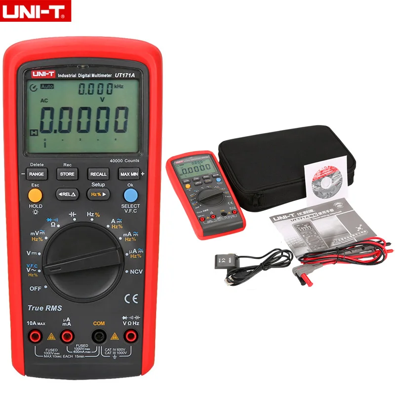 UNI-T UT171A 40000 отсчетов True RMS Цифровые мультиметры AC DC Вольт Ампер Oham Herz с интерфейсом USB ЖК-подсветка и хранение данных