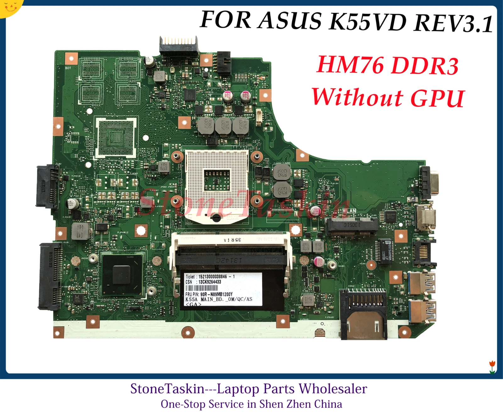 Высококачественная материнская плата K55VD REV3.1 для ноутбука ASUS K55A HM76 DDR3 без GPU 100%