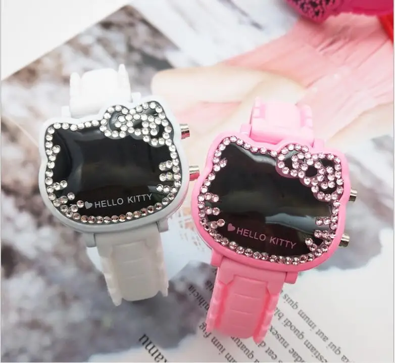 Hello kitty часы Led с бриллиантами и девушки красивые модные блокбастер часы Прямая с фабрики