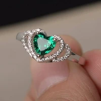 green crystal heart hollow rings for women female finger ring jewelry ladies love promise wedding jewelry