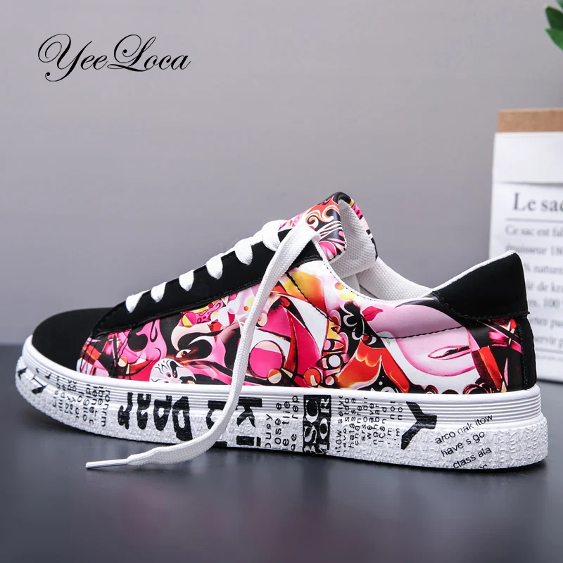 Женская парусиновая обувь с граффити Разноцветные кроссовки Вулканизированная