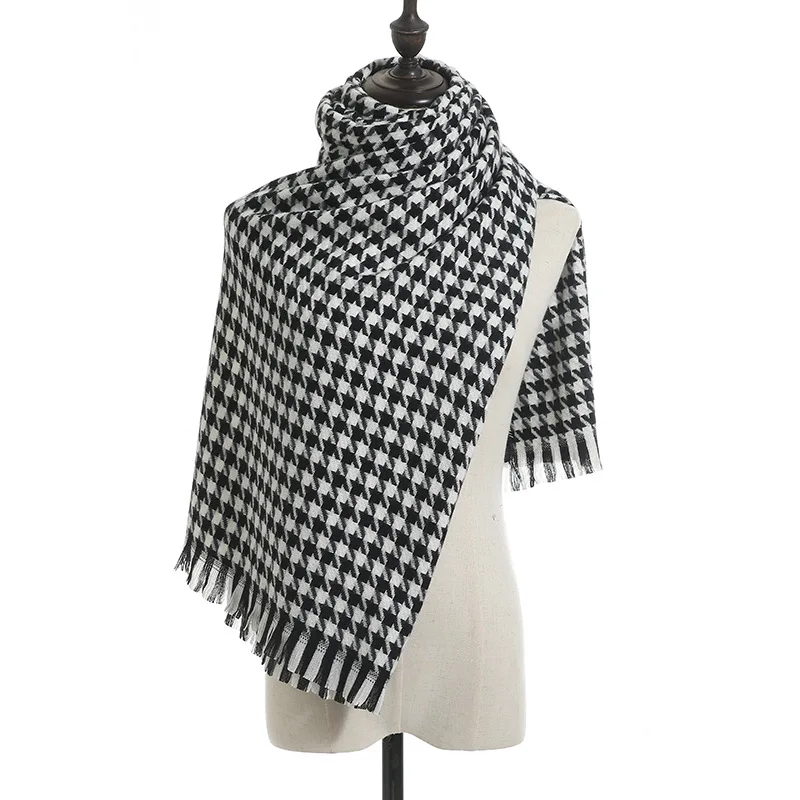 

Ymh Houndstooth Scarf for Women Autumn and Winter 2021 New Plaid Cashmere-like Warm Tassel Shawl Thickened Cold Protection Scarf