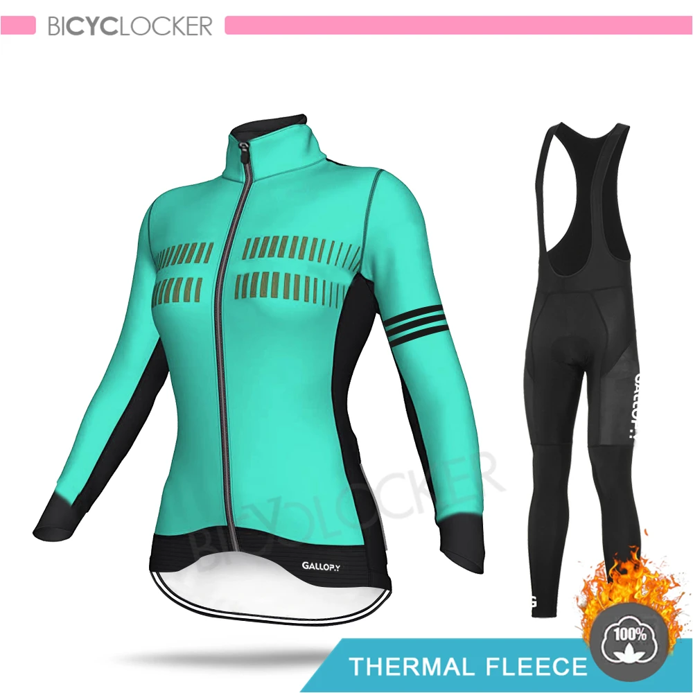 Bib Cycling Set Зимняя одежда для велоспорта куртка с длинными рукавами для шоссейного велосипеда Женская велосипедная одежда профессиональная команда Теплая Флисовая майка комплект теплый MTB - Цвет: Bib Cycling Set
