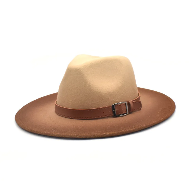 

Autumn/winter jazz hat gradually changing fashion leather belt wool fedoras British style big top hat fedora hat women