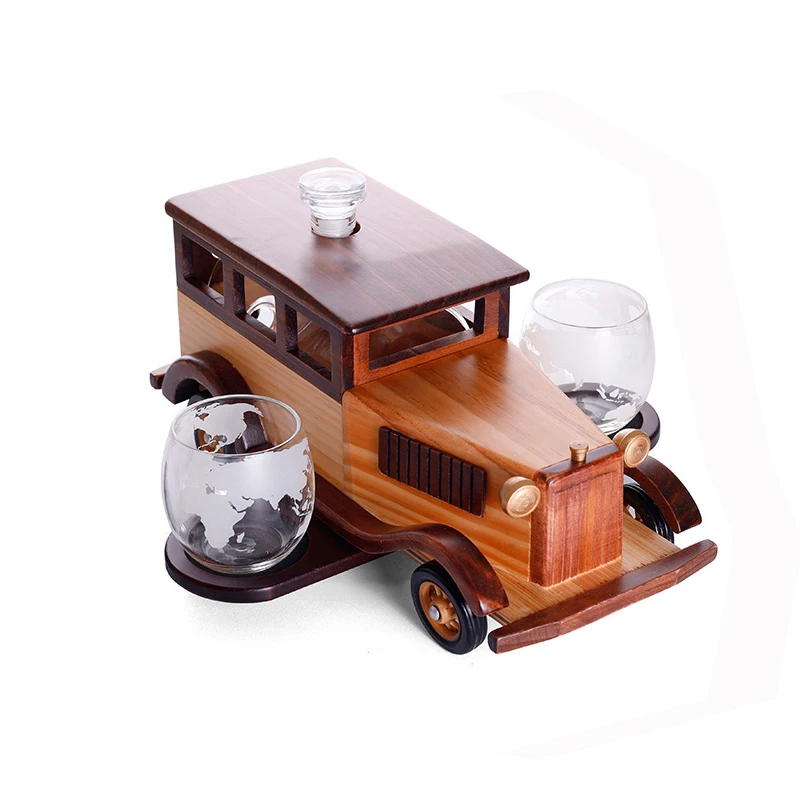 

Hellodream Creative Driving Car shaped home bar 3 Pcs Whiskey Decanter Set with wooden Car for Liquor Scotch Bourbon
