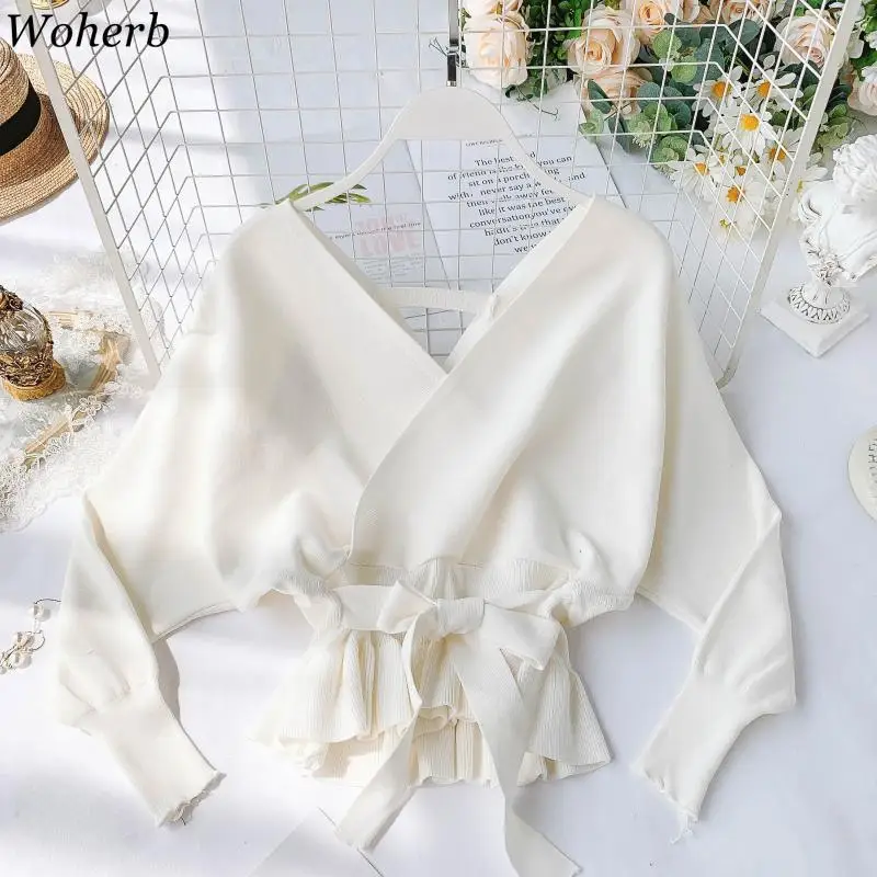 Woherb зимняя одежда на шнуровке с V-образным вырезом вязаные свитера Женский