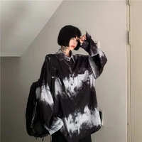 tie dye shirts for men women 2021ss new harajuku bf dark gothic wear all match long sleeved blouse trend black white streetwear
