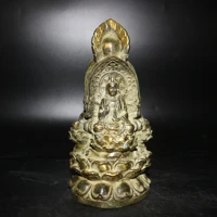 10chinese folk collection old bronze gilt three faced buddha guanyin buddha sitting buddha office ornaments town house exorcism