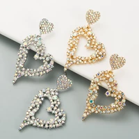s2132 fashion jewelry s925 silver needle geometric heart dangle earring rhinestone stud earrings