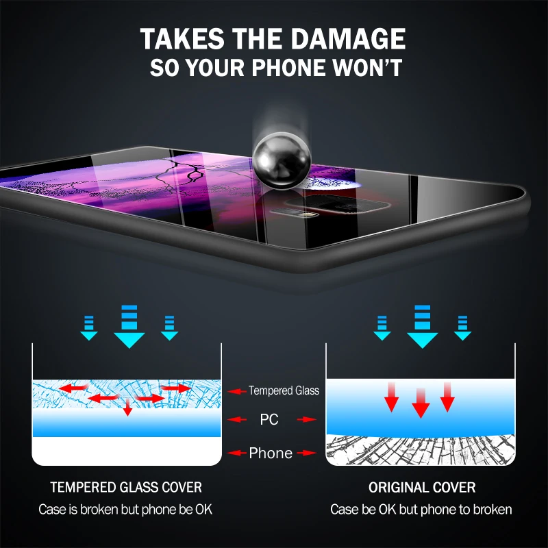 for OnePlus 3T 3 5 6T 5T 6 7 7 Pro Anti Knock Tempered Glass Cover for Samsung Galaxy S9 S8 S10 Plus Printing Fancy Phone Case
