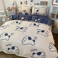 cartoon bedding set cute dog bear plaid single double queen king duvet cover child bed sheet linens quilt cover home bedclothes