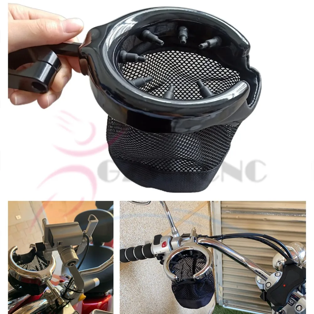 Motorcycle Handlebar Cup Holder Black Chrome Metal Drink Basket Fits For Honda Kawasak Harley Custom Dyna Fat Bob 22/ 25 /32 mm