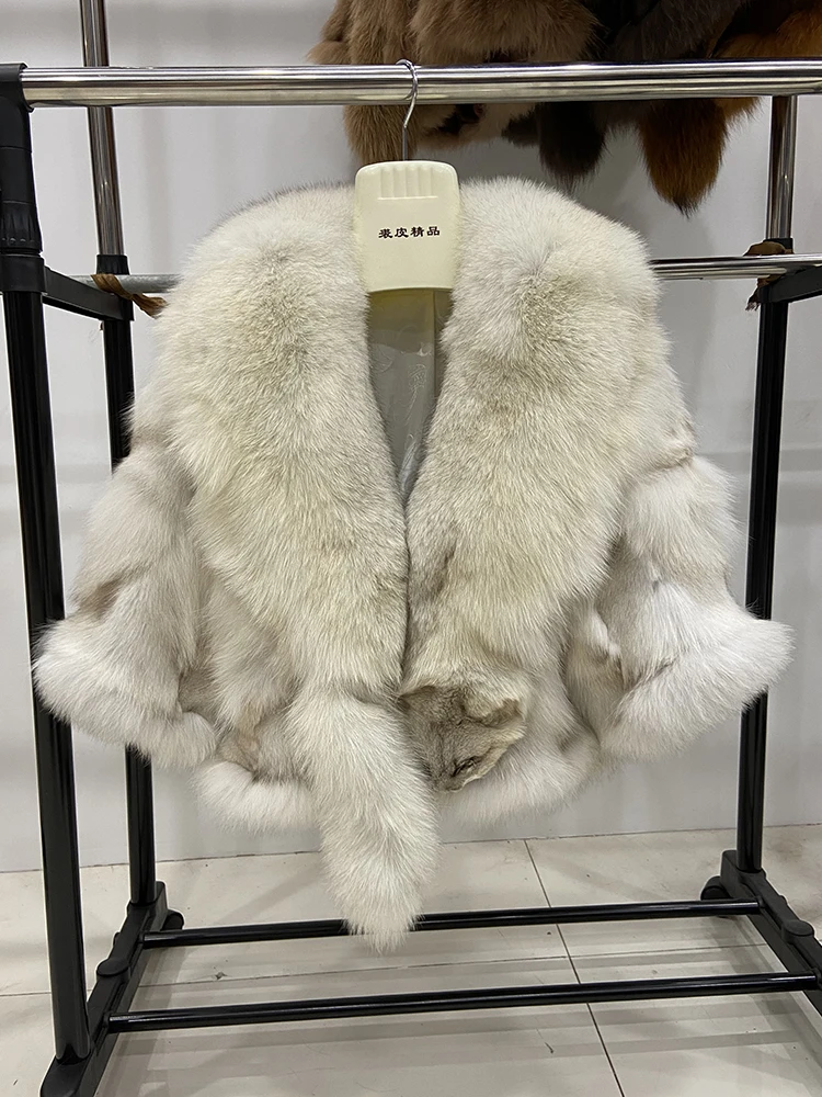 Women Winter Thick Warm Real Fox Fur Tippet Wraps Fashion Female Natural Fox Fur Collar Cloak Half Sleeve Fox Fur Lady Outwear