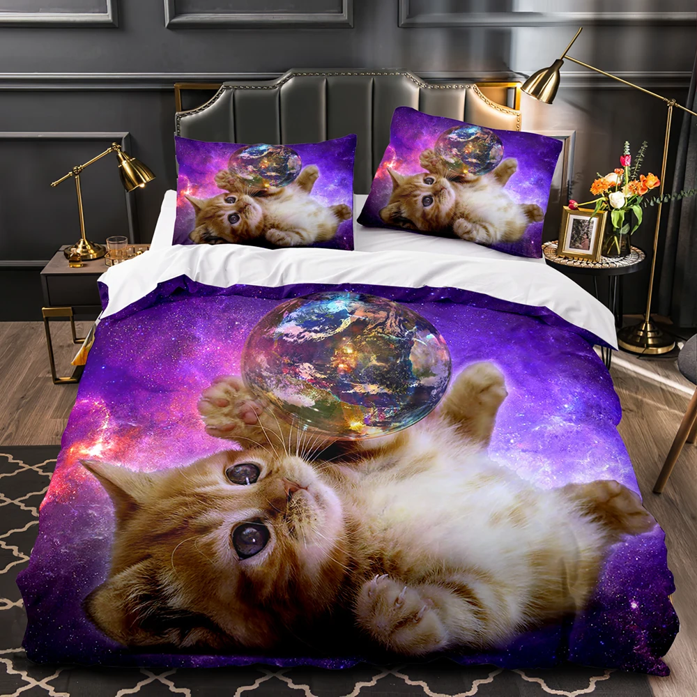 

Space Cat Bedding Set Galaxy Style Soft Bedspreads Comforter Duvet Cover Set Quality Quilt Cover And Pillowcase