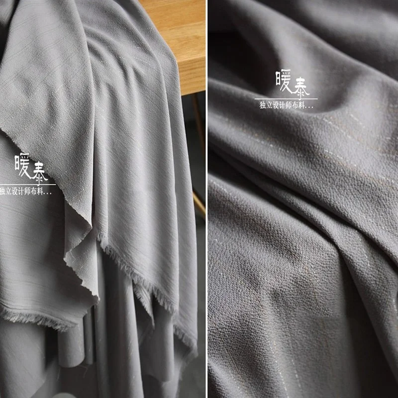 

Gray Striped Bubble Chiffon Fabric Gold Silver Thread DIY Patchwork Stage Clothes Decor Shirt Skirts Dress Designer Fabric