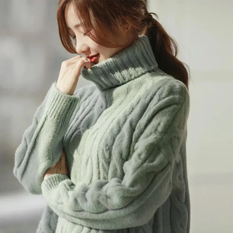 White Sweater Woman Turtleneck Pullover Long Sleeve Plus Loose Solid Color Stitching Knit Pattern Female Temperament Commuter Winter Fashion |