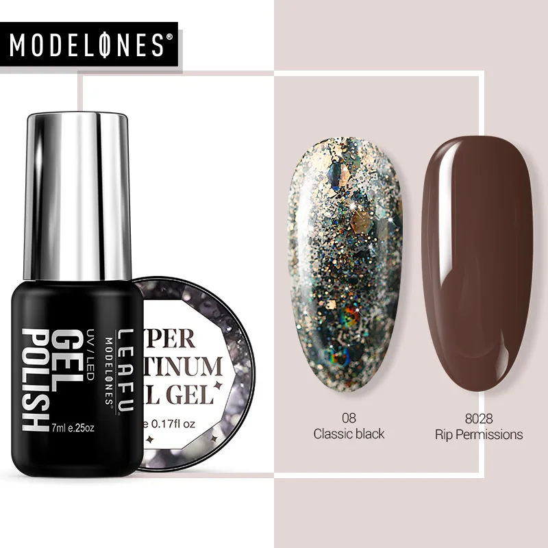 Modelones золотистого цвета глиттер УФ лак для ногтей длительный блестящий цвет Led