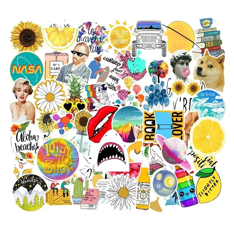 

53pcs fresh summer graffiti Laptop Skateboards Luggage Motorcycles Phone Children's Waterproof Sticker Classic Decal trolley