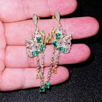 long tassel butterfly dangle earrings for women elegant cz party accessories designer bride jewelry ethnic wind drop earrings