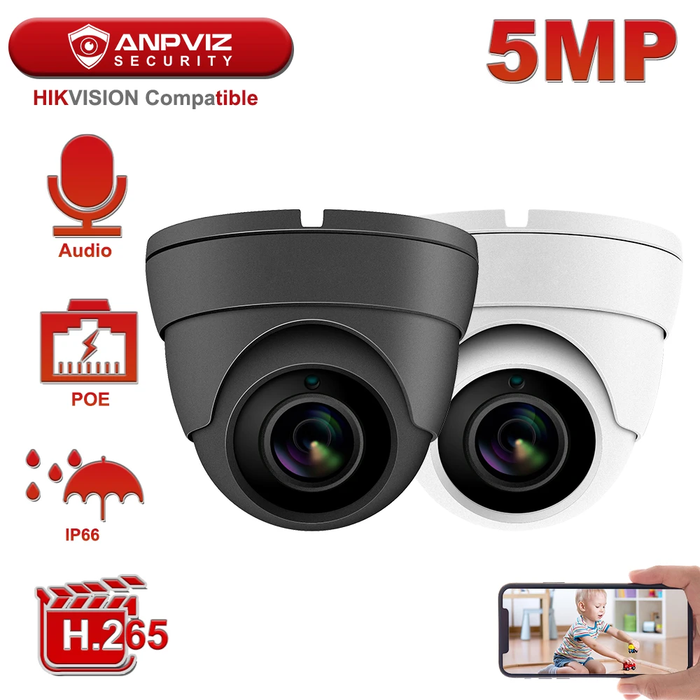 Hikvision Совместимость Anpviz 5MP POE IP камера Открытый/Крытый 2592x1944 купол безопасности