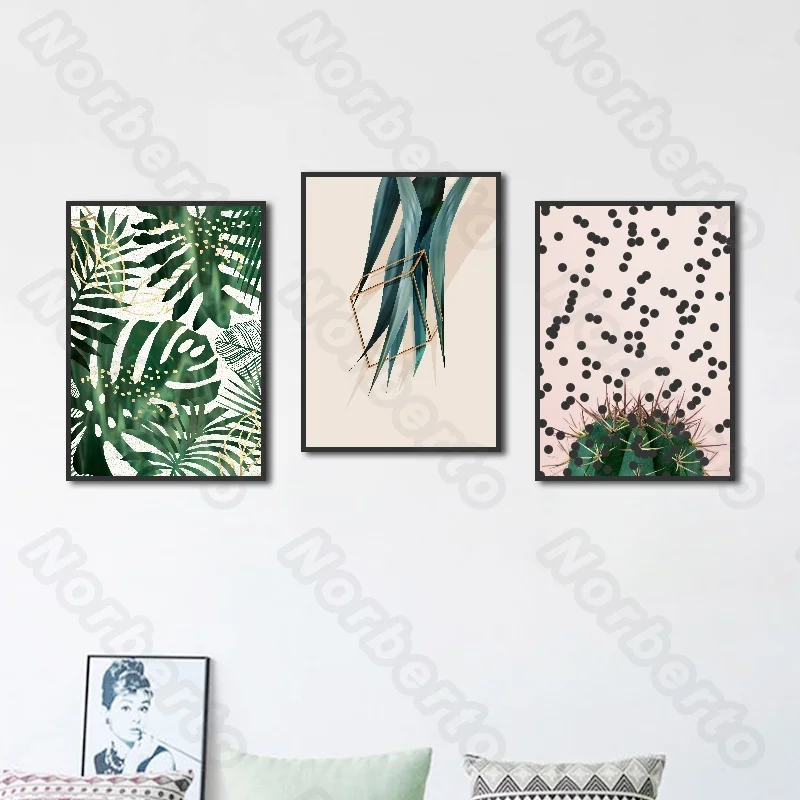 

Nordic Style Canvas Painting Poster Green Plants and Leaves Like Cactus for Living Room Bedroom Home Restaurant Decoration