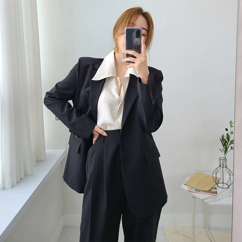 

Luxury Business Fashion Suit Street Black Women Tuxedo Suit Two Piece Uniform Pant Loose Komplet Damski Womens Clothing Eg50xf
