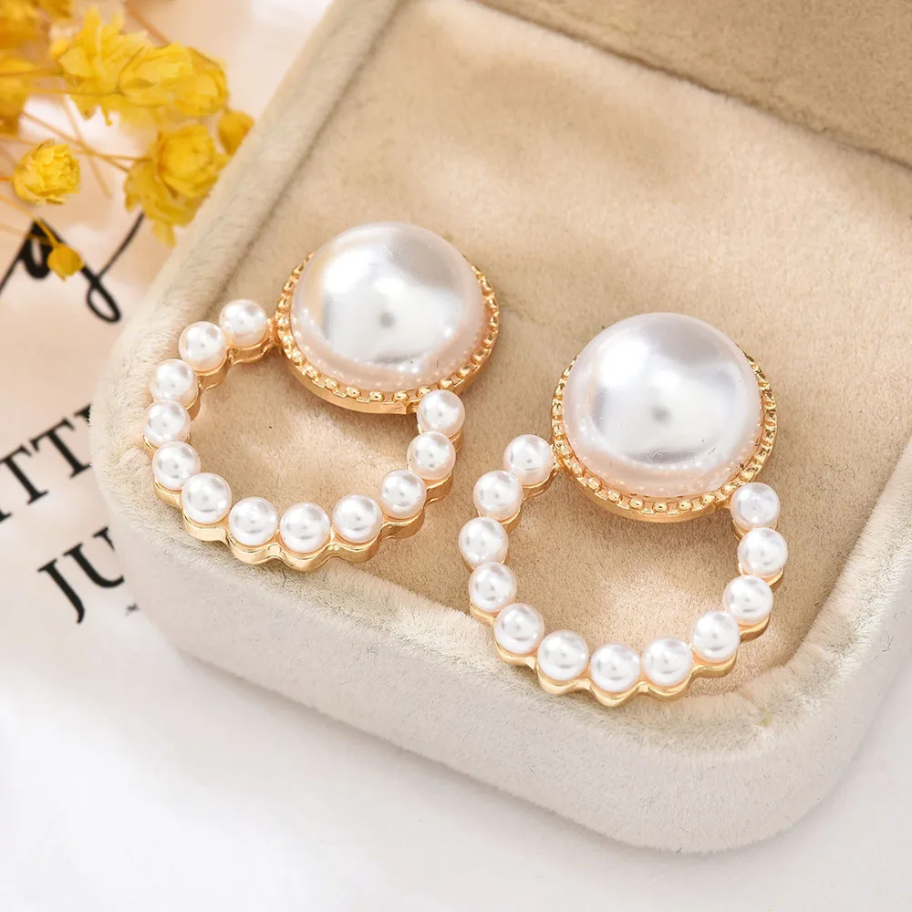 Милые серьги геометрические круглые гвоздики из искусственного жемчуга для